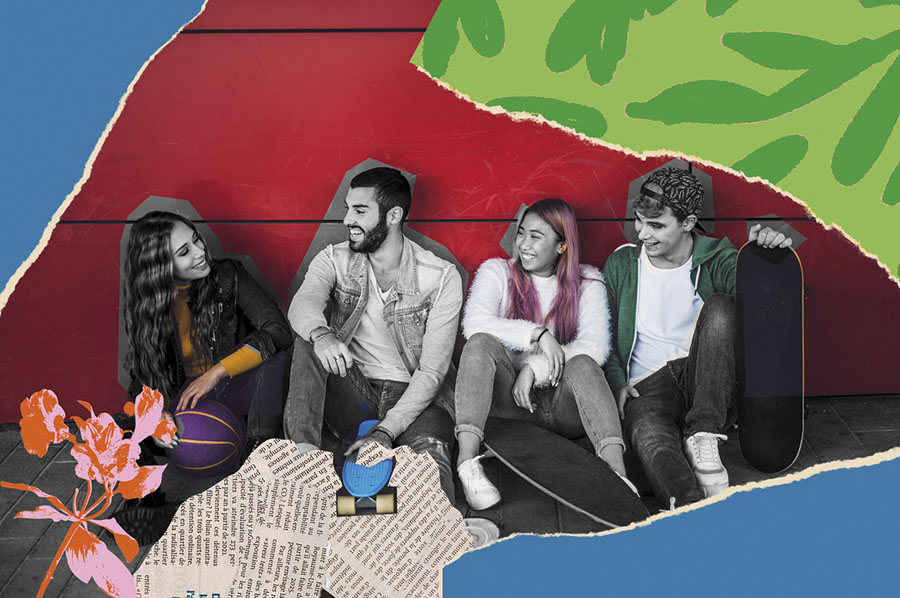 Group of teenagers making activities after school